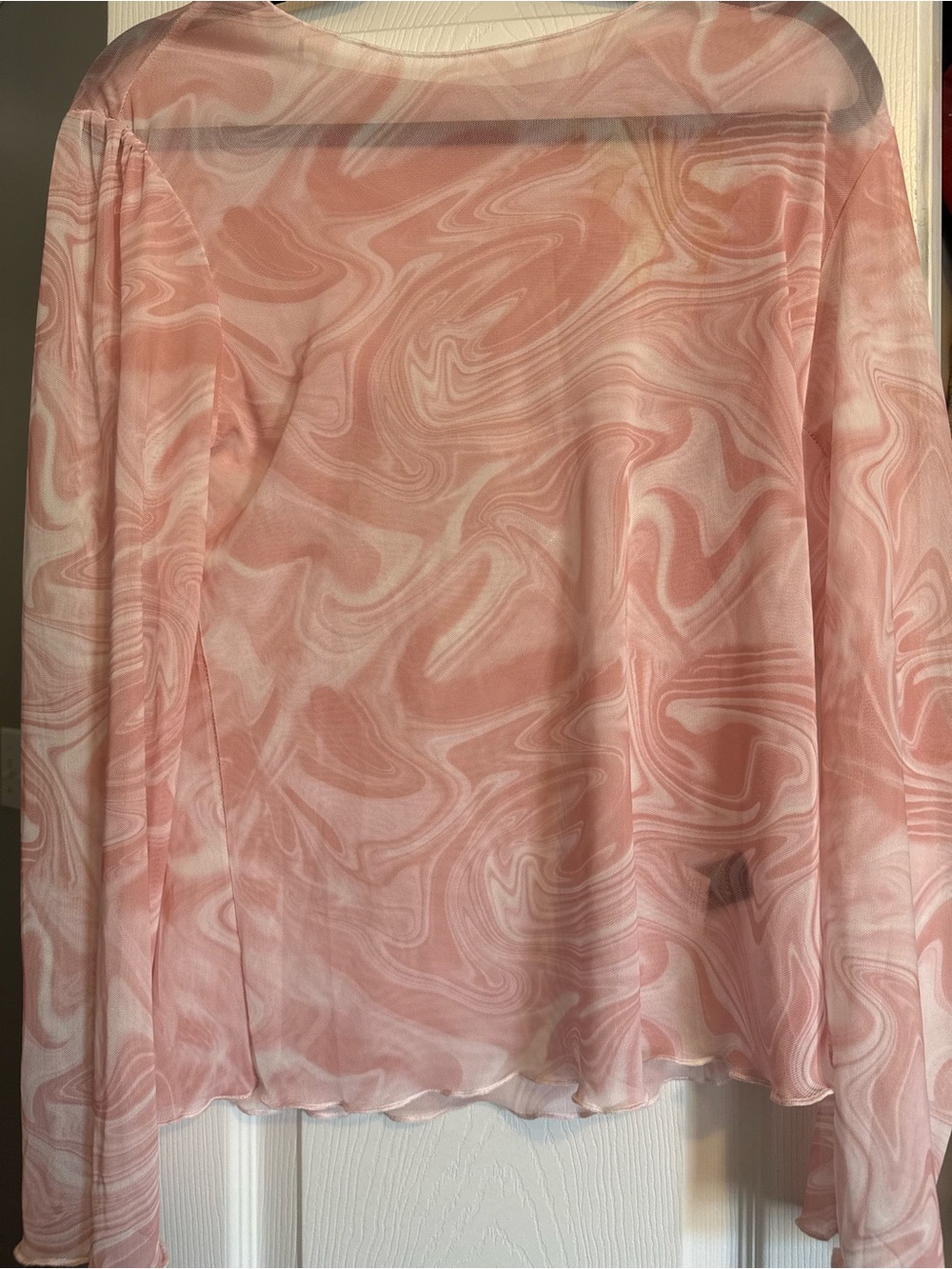 Sheer Pink Swirl Long-Sleeve Blouse